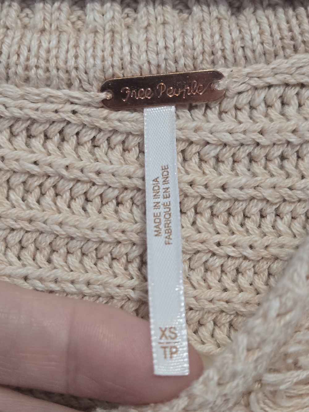Free People XS Rib Knit Sweater Beige Cowl Neck Cropped Boho Oversized - Picture 2 of 7